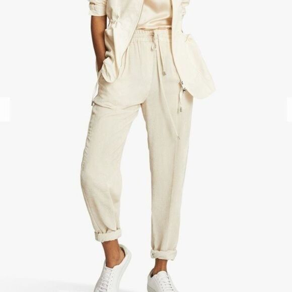 REISS Felicity high-waist jersey jogging bottoms in neutral size 2 - Picture 1 of 10